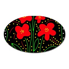 Red Flowers Oval Magnet by Valentinaart