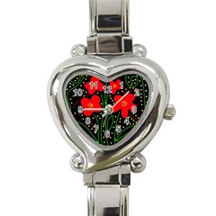 Red Flowers Heart Italian Charm Watch by Valentinaart