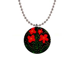 Red Flowers Button Necklaces