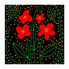 Red Flowers Medium Glasses Cloth (2-side) by Valentinaart