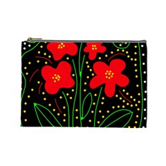 Red Flowers Cosmetic Bag (large)  by Valentinaart