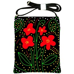 Red Flowers Shoulder Sling Bags by Valentinaart