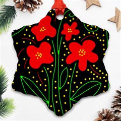 Red Flowers Ornament (snowflake)  by Valentinaart