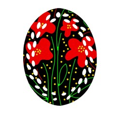 Red Flowers Oval Filigree Ornament (2-side)  by Valentinaart