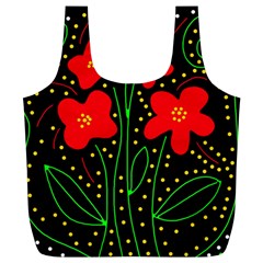 Red Flowers Full Print Recycle Bags (l)  by Valentinaart