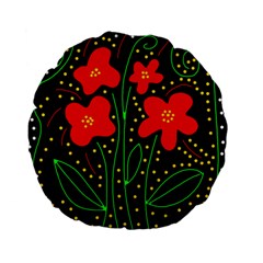 Red Flowers Standard 15  Premium Flano Round Cushions by Valentinaart