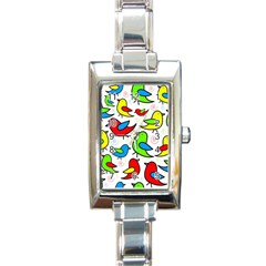 Colorful cute birds pattern Rectangle Italian Charm Watch