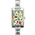 Colorful cute birds pattern Rectangle Italian Charm Watch Front