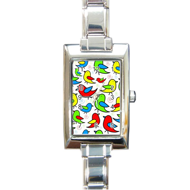 Colorful cute birds pattern Rectangle Italian Charm Watch