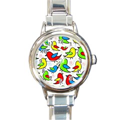 Colorful cute birds pattern Round Italian Charm Watch