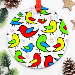 Colorful cute birds pattern Ornament (Round) 