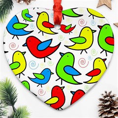 Colorful cute birds pattern Ornament (Heart) 