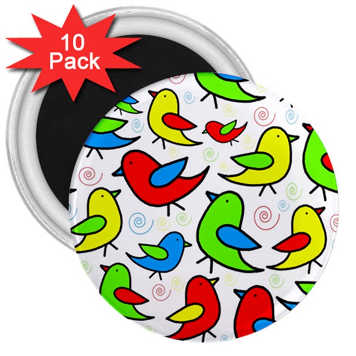 Colorful cute birds pattern 3  Magnets (10 pack) 