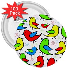 Colorful cute birds pattern 3  Buttons (100 pack) 