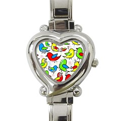 Colorful cute birds pattern Heart Italian Charm Watch