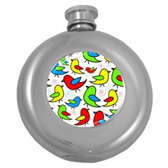 Colorful cute birds pattern Round Hip Flask (5 oz)