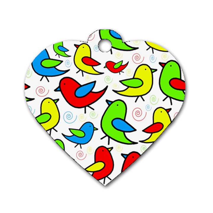 Colorful cute birds pattern Dog Tag Heart (One Side)