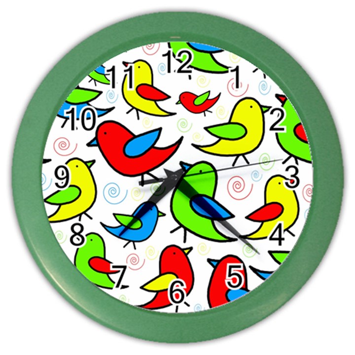 Colorful cute birds pattern Color Wall Clocks