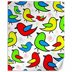 Colorful cute birds pattern Canvas 11  x 14  