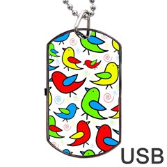 Colorful cute birds pattern Dog Tag USB Flash (One Side)