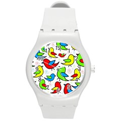 Colorful cute birds pattern Round Plastic Sport Watch (M)