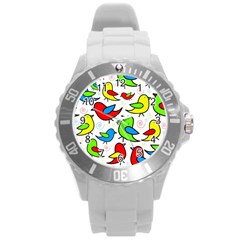 Colorful cute birds pattern Round Plastic Sport Watch (L)