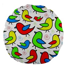 Colorful cute birds pattern Large 18  Premium Round Cushions