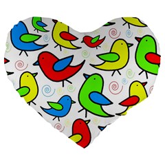 Colorful cute birds pattern Large 19  Premium Heart Shape Cushions