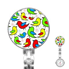 Colorful cute birds pattern Stainless Steel Nurses Watch