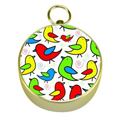 Colorful cute birds pattern Gold Compasses