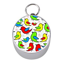 Colorful cute birds pattern Mini Silver Compasses