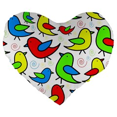 Colorful cute birds pattern Large 19  Premium Flano Heart Shape Cushions