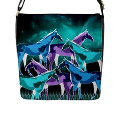  Horses Under A Galaxy Flap Closure Messenger Bag (l) by DanaeStudio