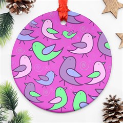 Pink Birds Pattern Ornament (round)  by Valentinaart