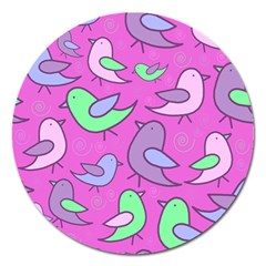 Pink Birds Pattern Magnet 5  (round) by Valentinaart