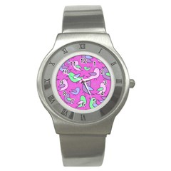 Pink Birds Pattern Stainless Steel Watch by Valentinaart