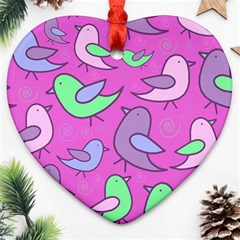 Pink Birds Pattern Heart Ornament (2 Sides) by Valentinaart