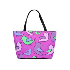 Pink Birds Pattern Shoulder Handbags by Valentinaart