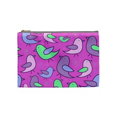 Pink Birds Pattern Cosmetic Bag (medium)  by Valentinaart