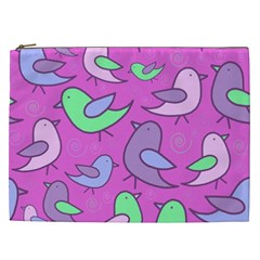 Pink Birds Pattern Cosmetic Bag (xxl)  by Valentinaart