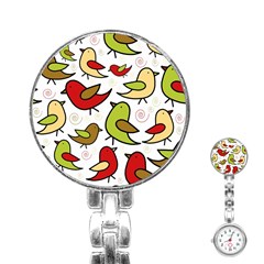 Decorative Birds Pattern Stainless Steel Nurses Watch by Valentinaart