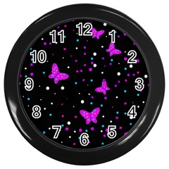 Pink Butterflies  Wall Clocks (black) by Valentinaart