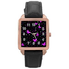 Pink Butterflies  Rose Gold Leather Watch  by Valentinaart