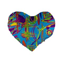 Colorful Abstract Pattern Standard 16  Premium Flano Heart Shape Cushions by Valentinaart