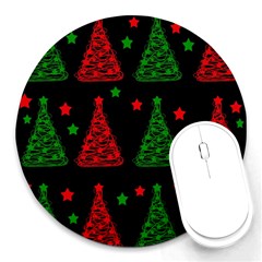 Decorative Christmas Trees Pattern Round Mousepads by Valentinaart