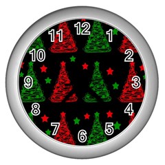 Decorative Christmas Trees Pattern Wall Clocks (silver)  by Valentinaart