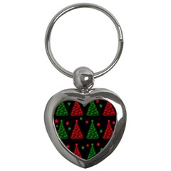 Decorative Christmas Trees Pattern Key Chains (heart)  by Valentinaart