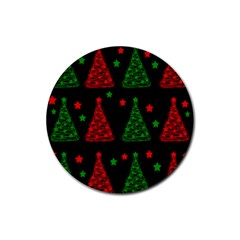 Decorative Christmas Trees Pattern Rubber Coaster (round)  by Valentinaart