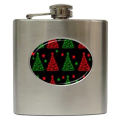 Decorative Christmas Trees Pattern Hip Flask (6 Oz) by Valentinaart