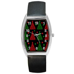 Decorative Christmas Trees Pattern Barrel Style Metal Watch by Valentinaart